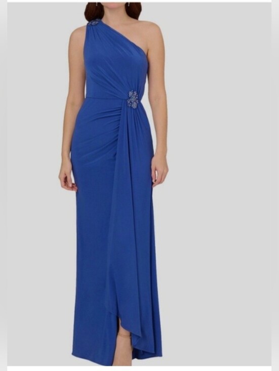 Adrianna Papell Dresses & Skirts - Adrianna Papell One-Shoulder Brillant Sapphire Gown Size 14 Sparkly Accents